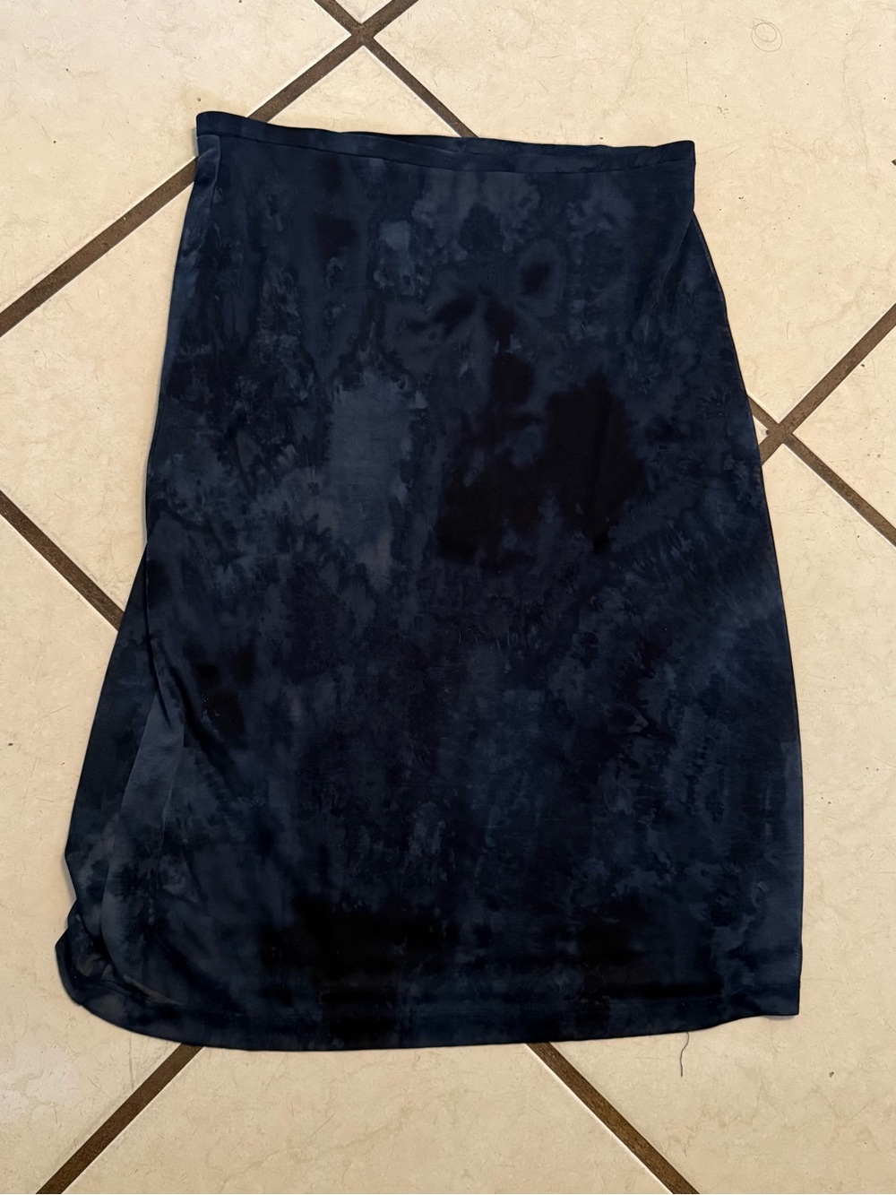 Express navy velvet midi skirt, size XS, elegant below-knee length